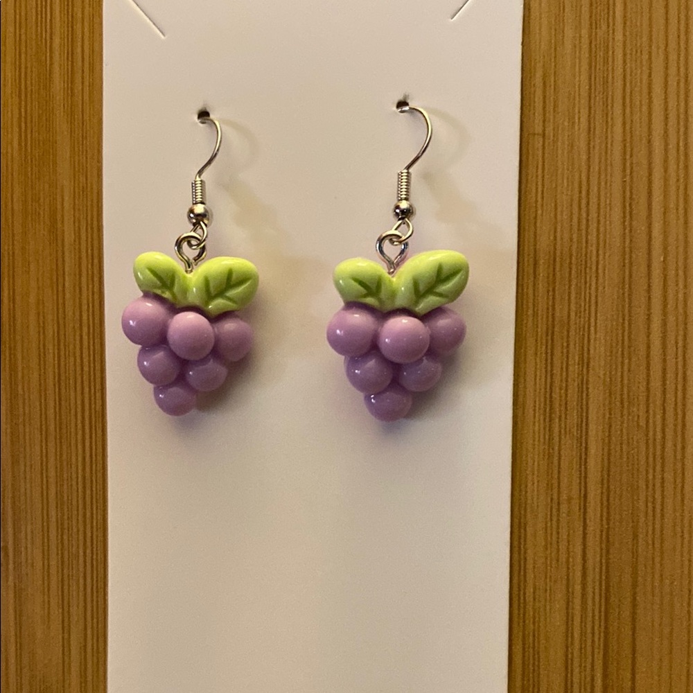 Whimsical Purple and Green Grape Earrings